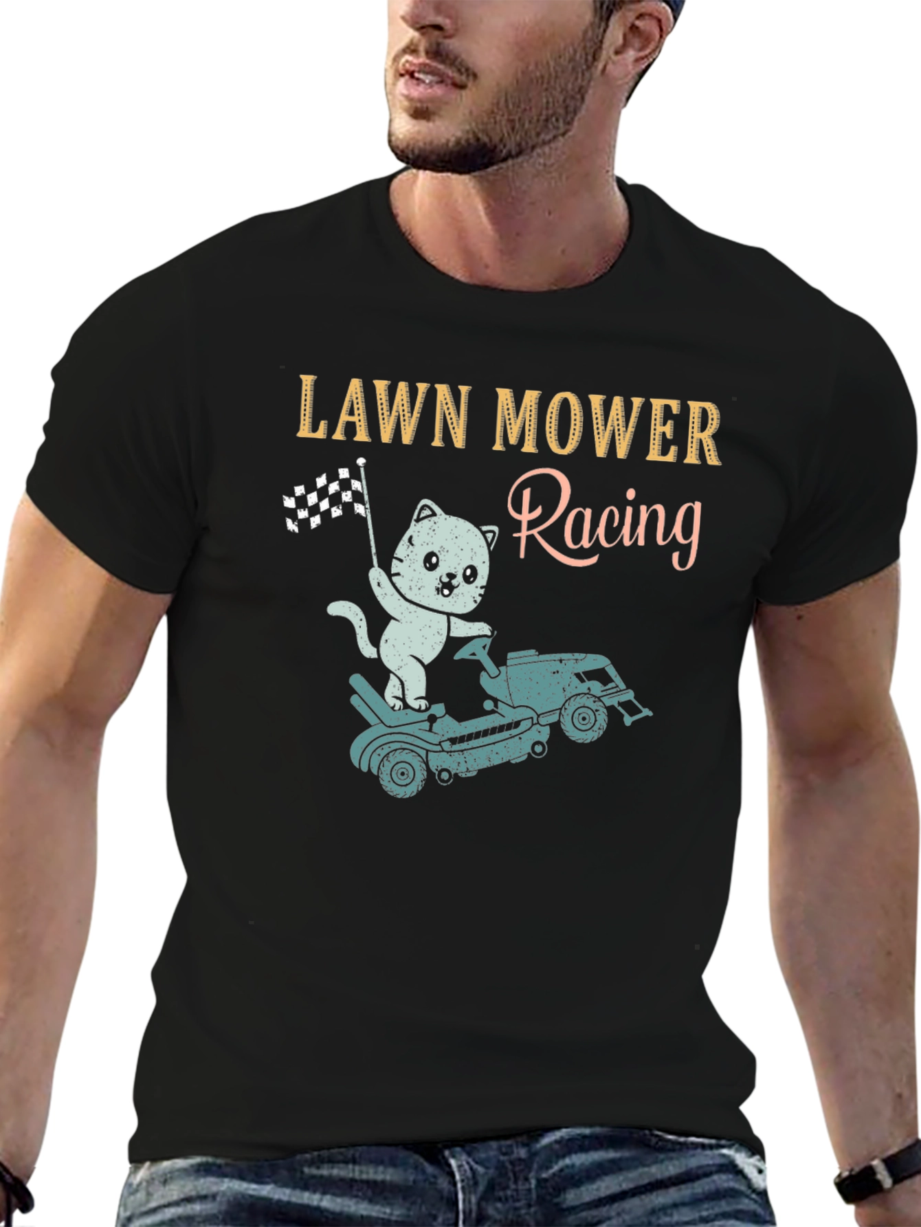 Lawn Mower Racing T-Shirt - Cat Theme