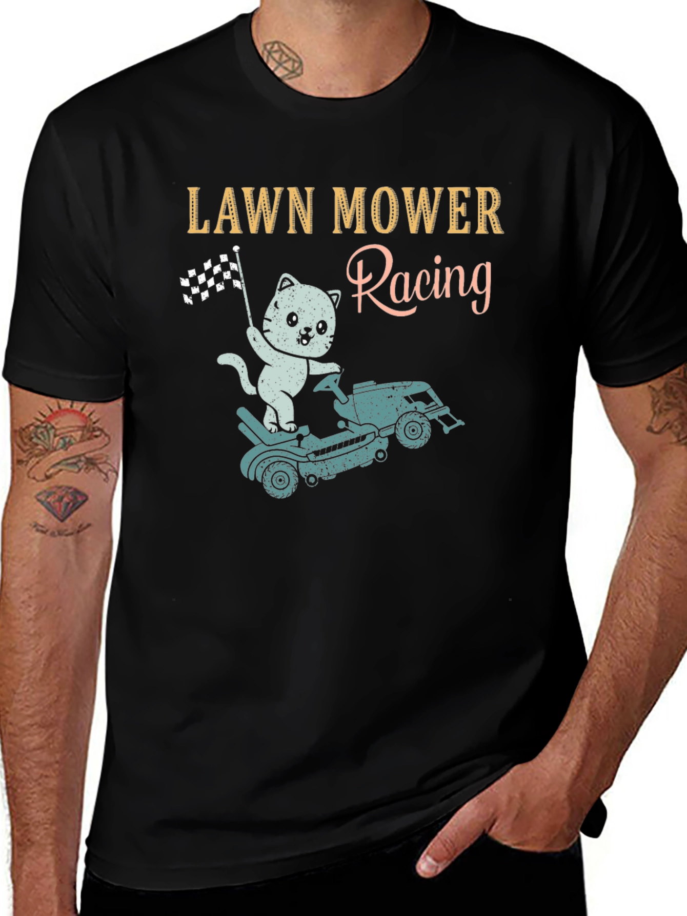 Lawn Mower Racing T-Shirt - Cat Theme