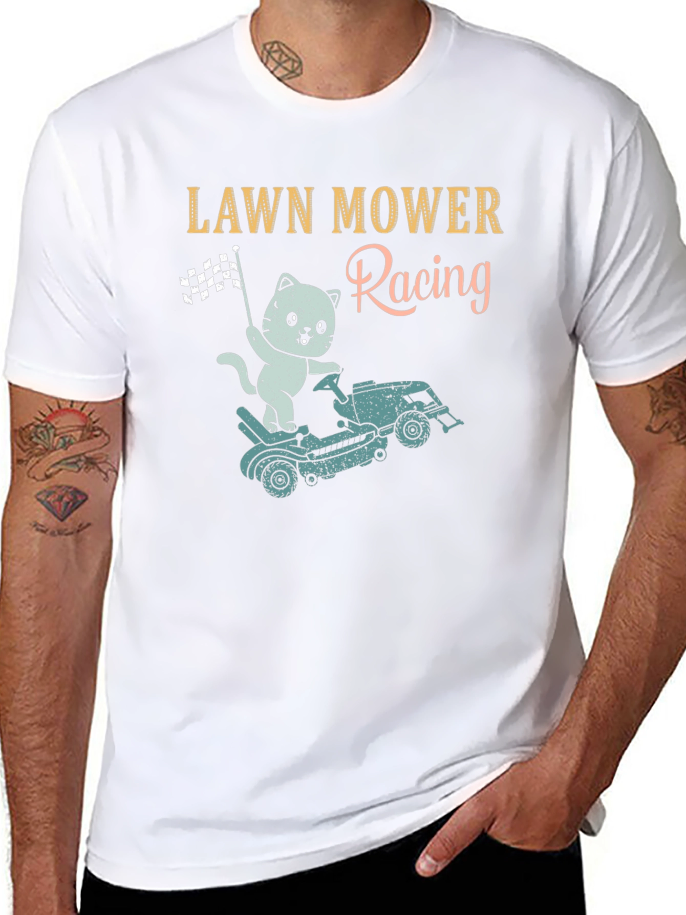 Lawn Mower Racing T-Shirt - Cat Theme