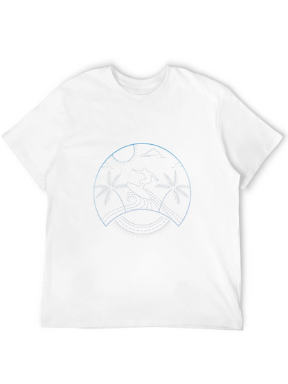 Surfing Palm Tree Graphic Tee - Black