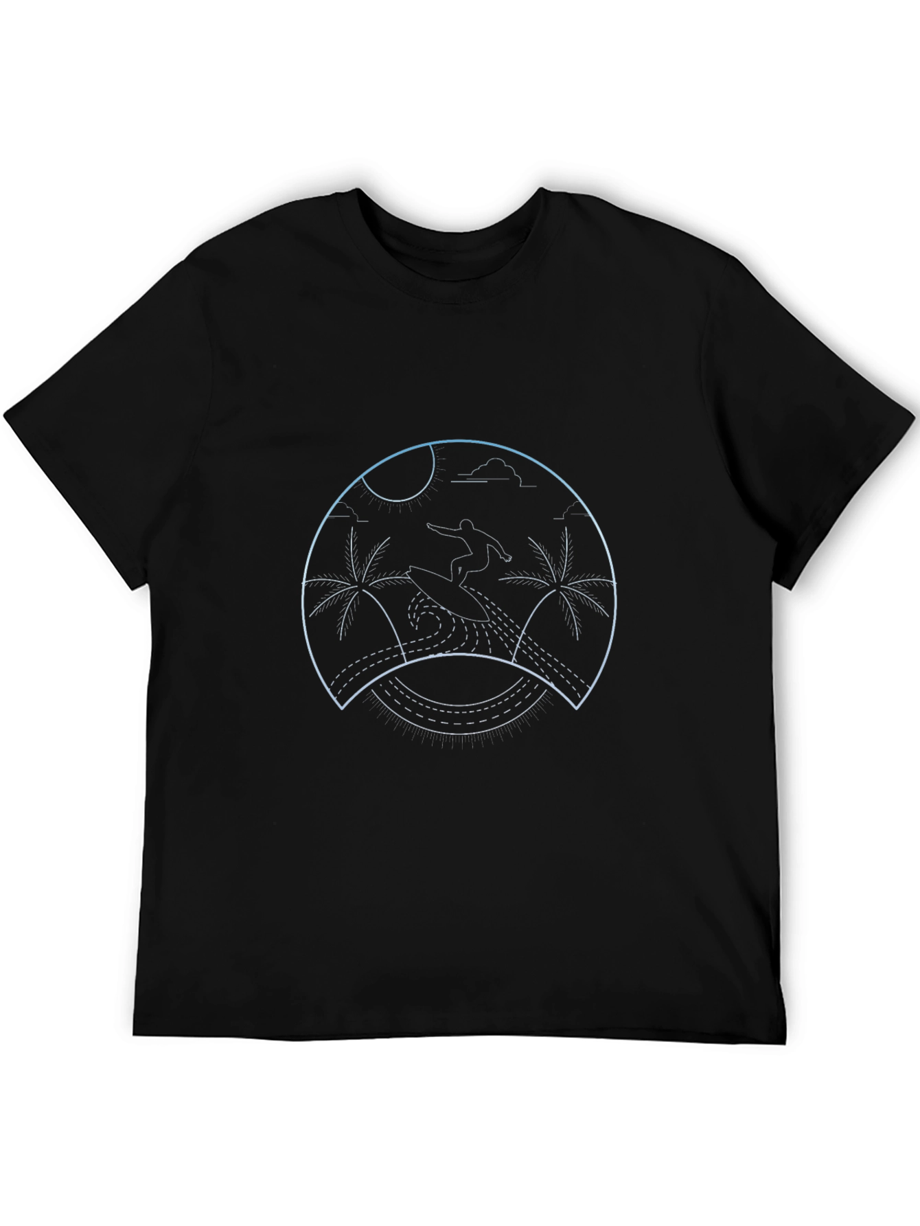 Surfing Palm Tree Graphic Tee - Black