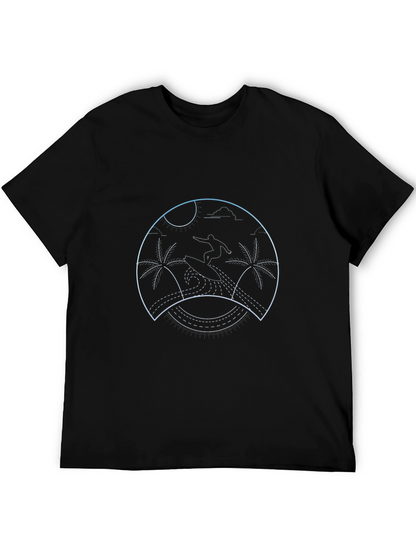 Surfing Palm Tree Graphic Tee - Black