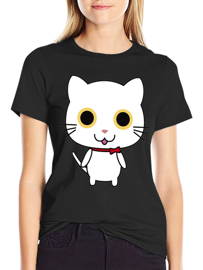 Cute Cartoon Cat Graphic Black T-Shirt