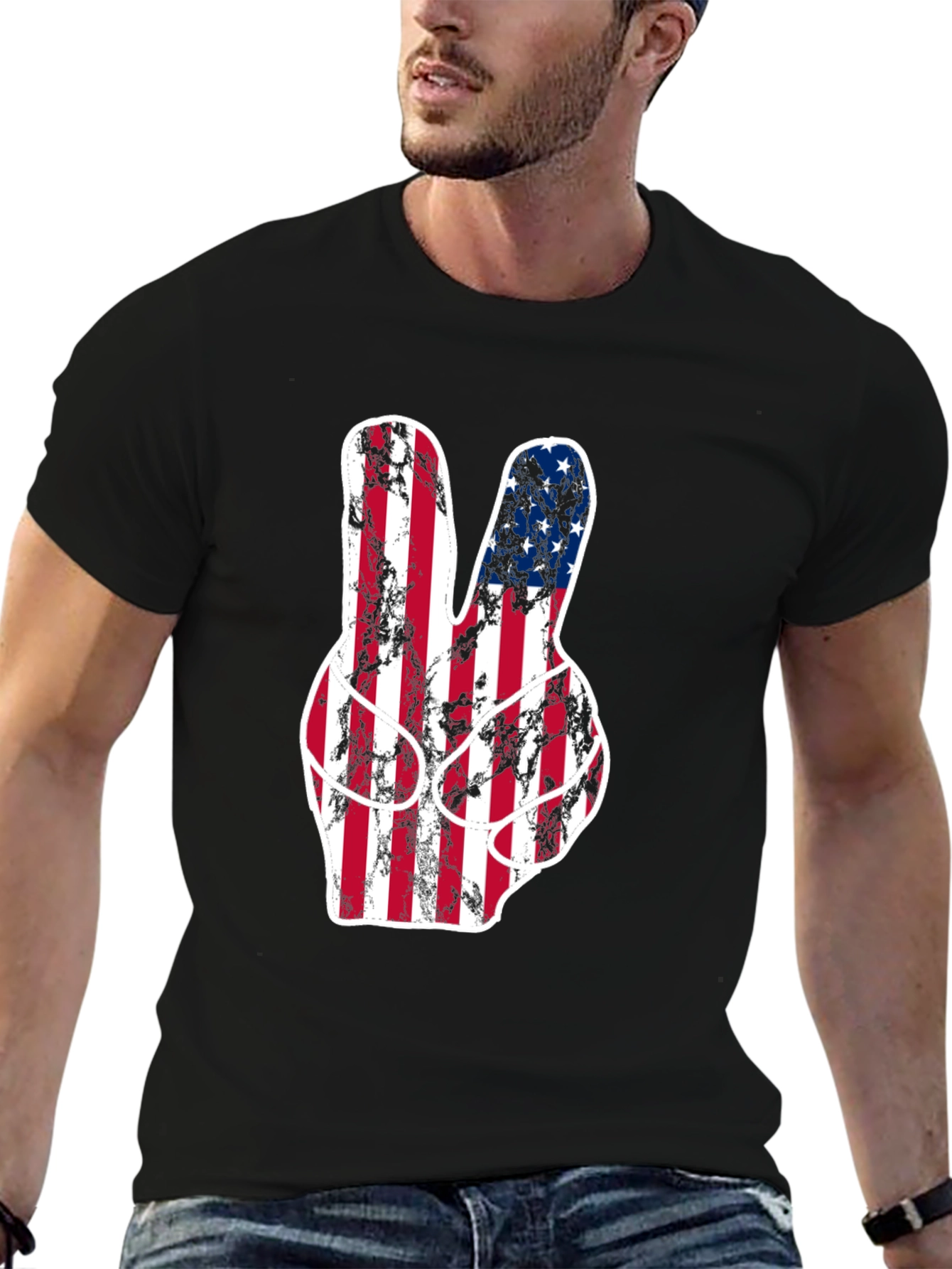 American Flag Peace Sign Graphic T-Shirt
