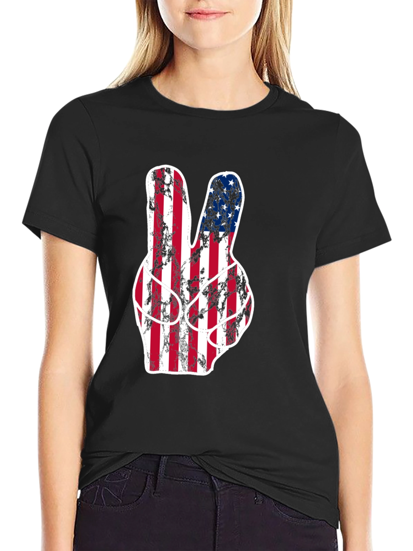 American Flag Peace Sign Graphic T-Shirt