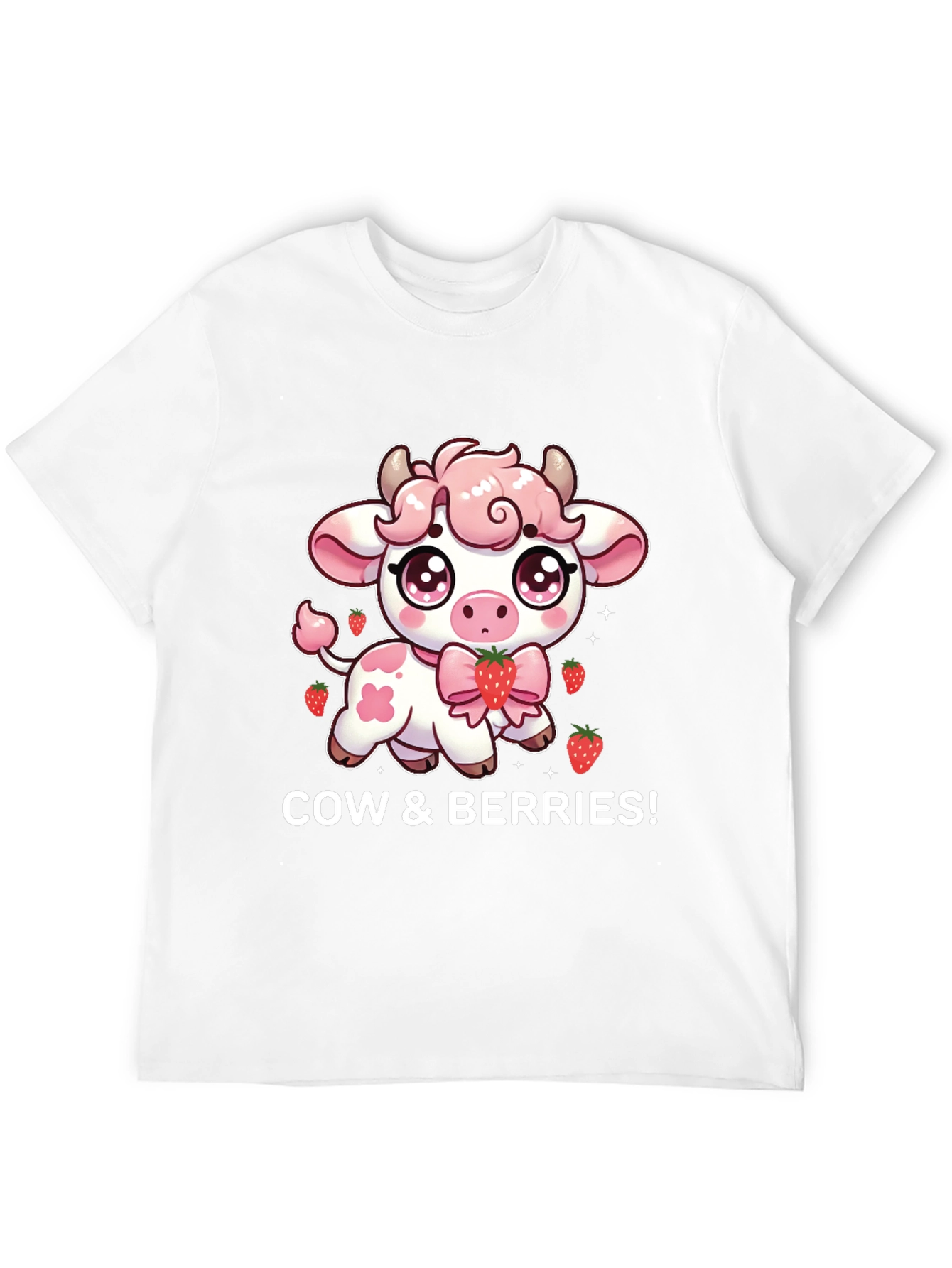 Cute Cow & Berries Black T-Shirt