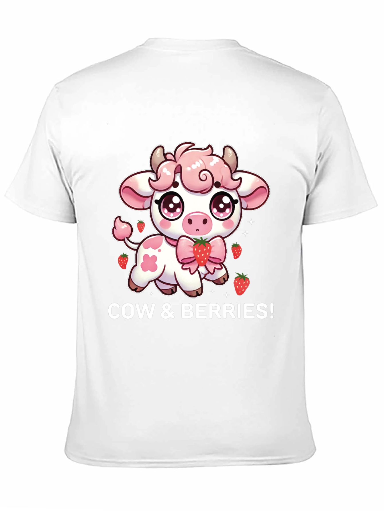 Cute Cow & Berries Black T-Shirt
