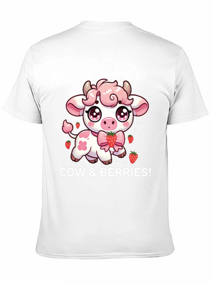 Cute Cow & Berries Black T-Shirt