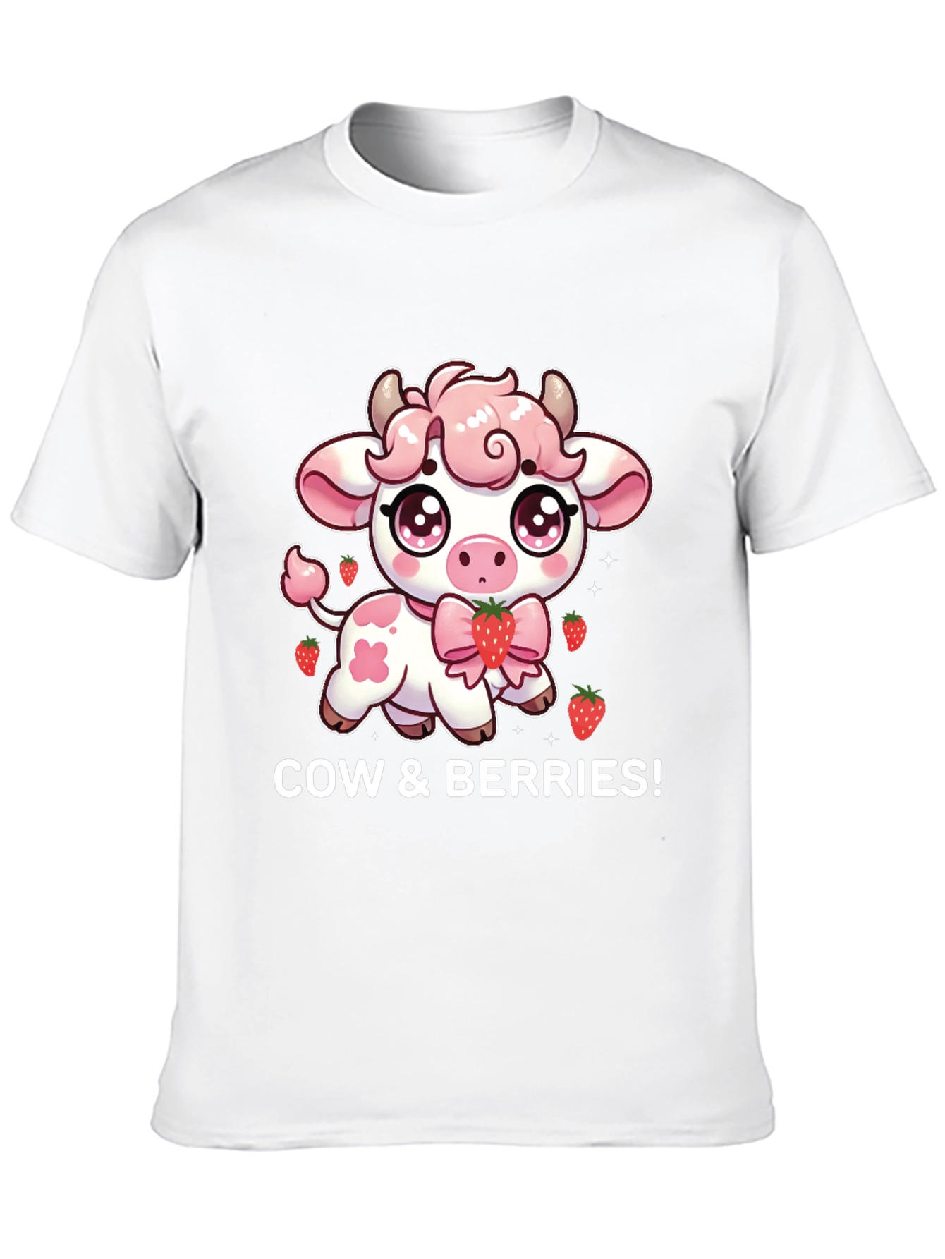 Cute Cow & Berries Black T-Shirt