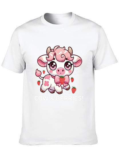 Cute Cow & Berries Black T-Shirt