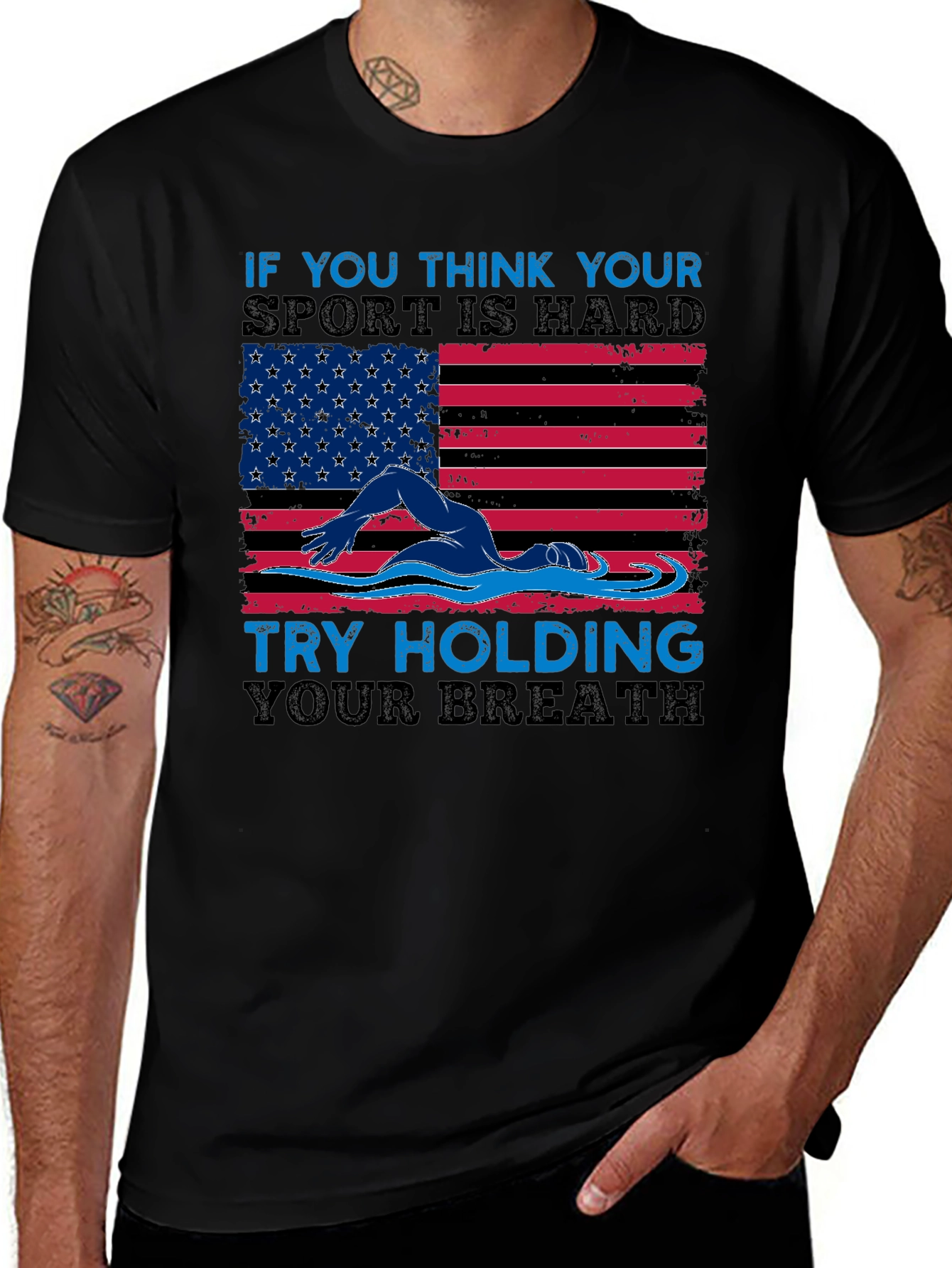 USA Flag Swimming T-Shirt - Hold Your Breath!