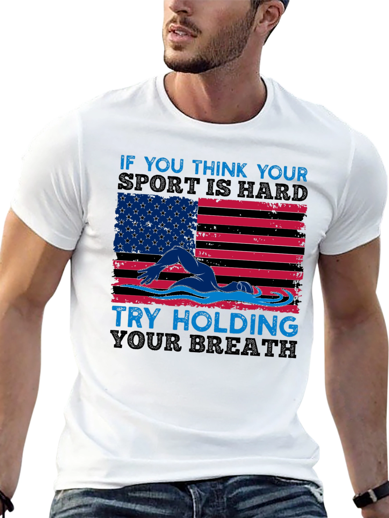USA Flag Swimming T-Shirt - Hold Your Breath!