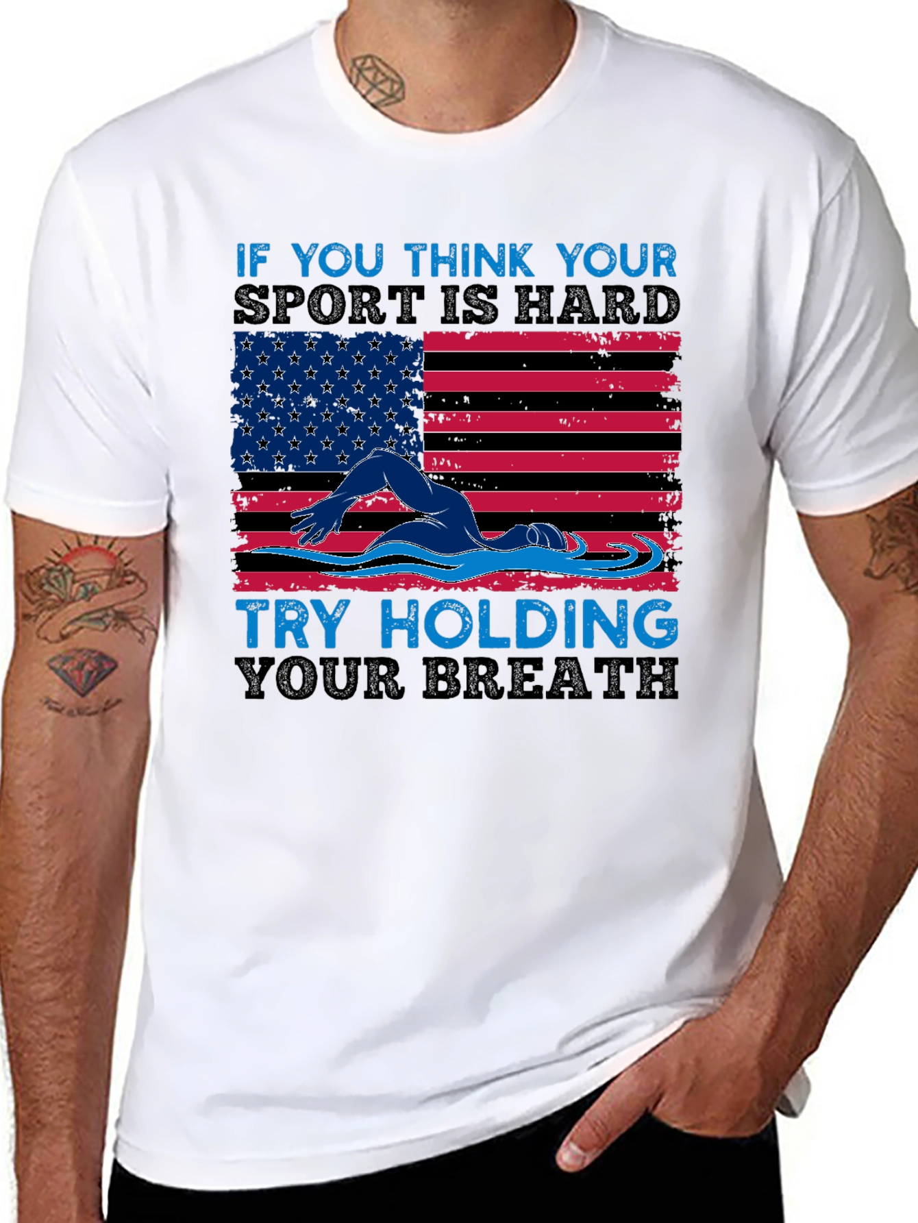 USA Flag Swimming T-Shirt - Hold Your Breath!