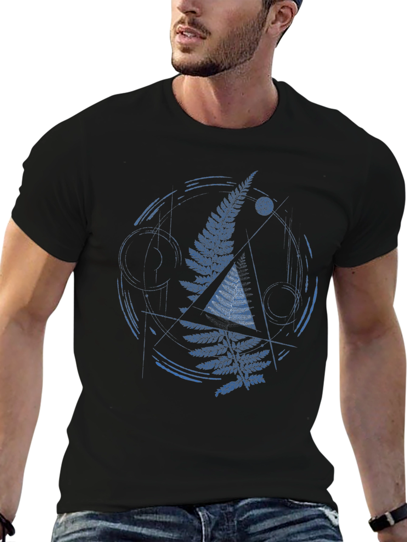 Geometric Fern Graphic Print Mens T-Shirt