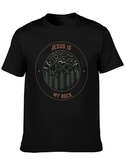 Jesus Is My Rock Graphic Tee - Mountain Design