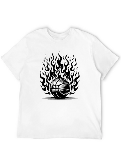 Flaming Basketball Graphic T-Shirt - Black