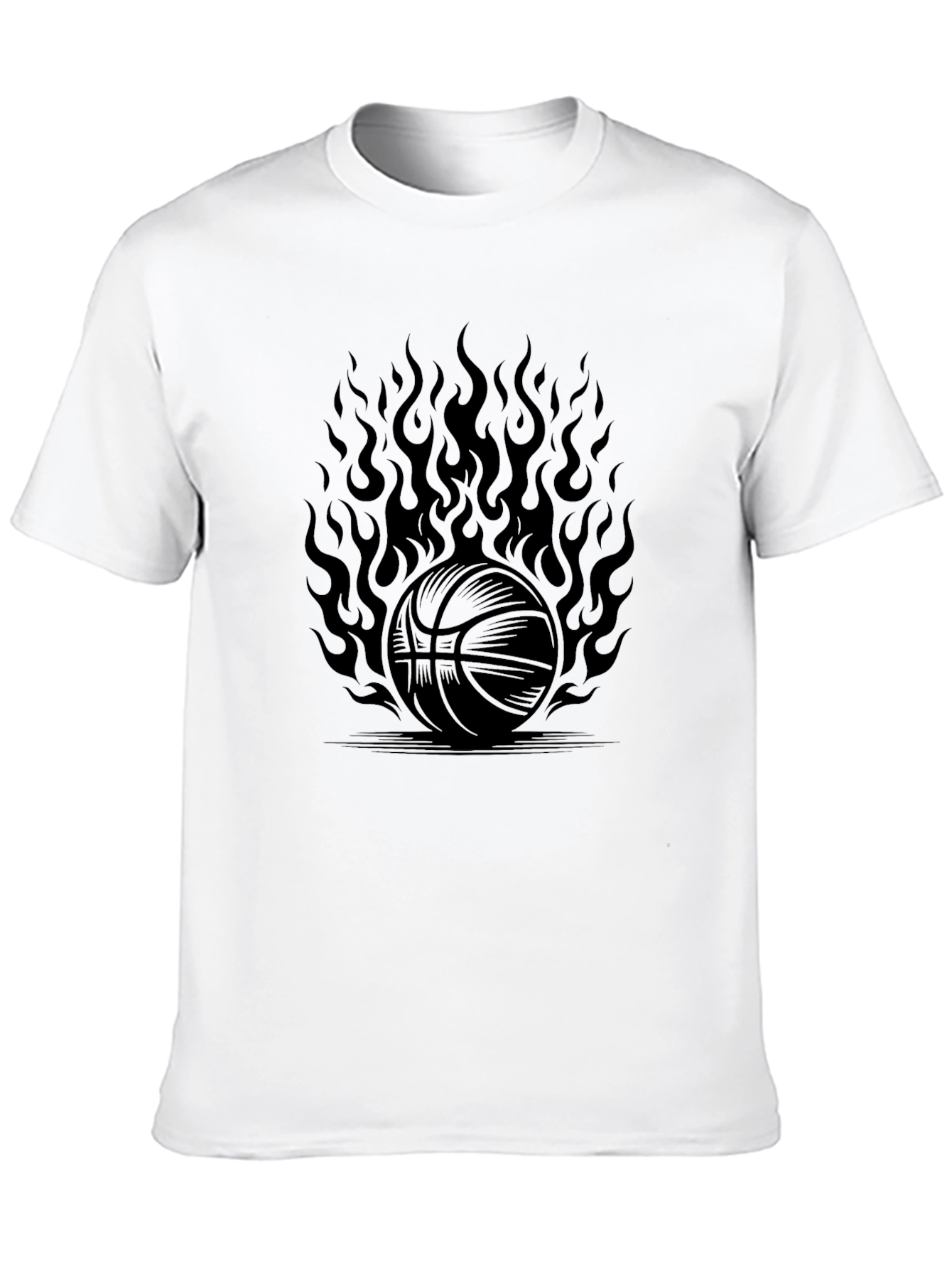 Flaming Basketball Graphic T-Shirt - Black