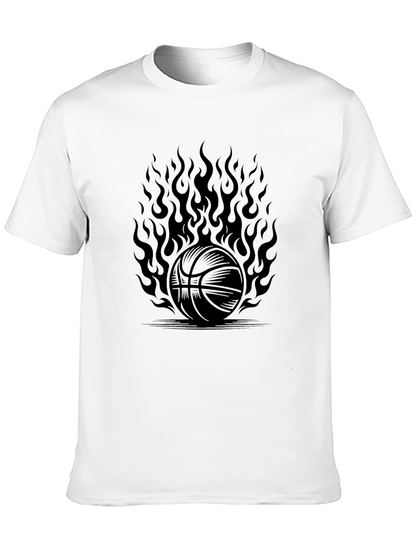 Flaming Basketball Graphic T-Shirt - Black