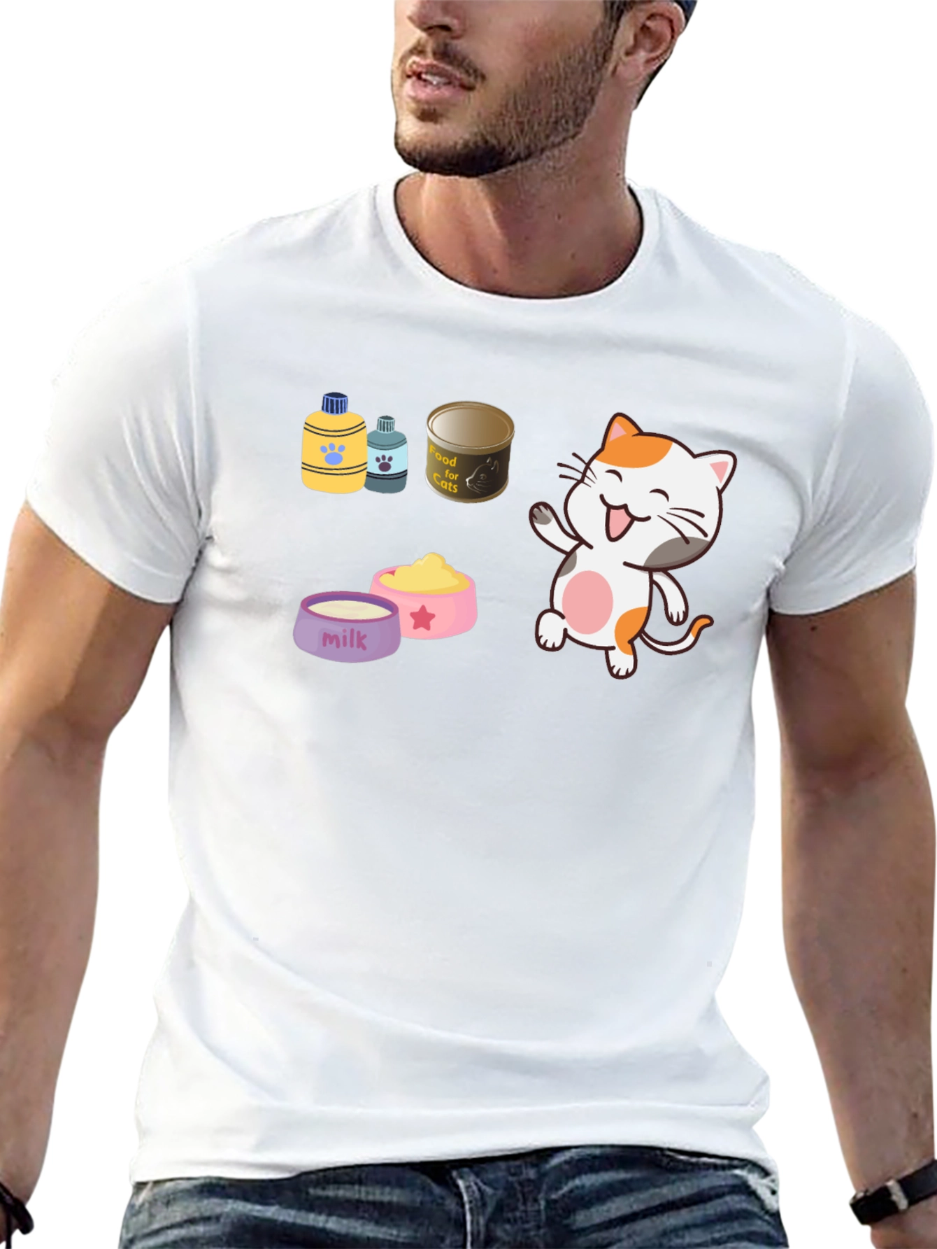 Cute Cartoon Cat Lover Black T-Shirt