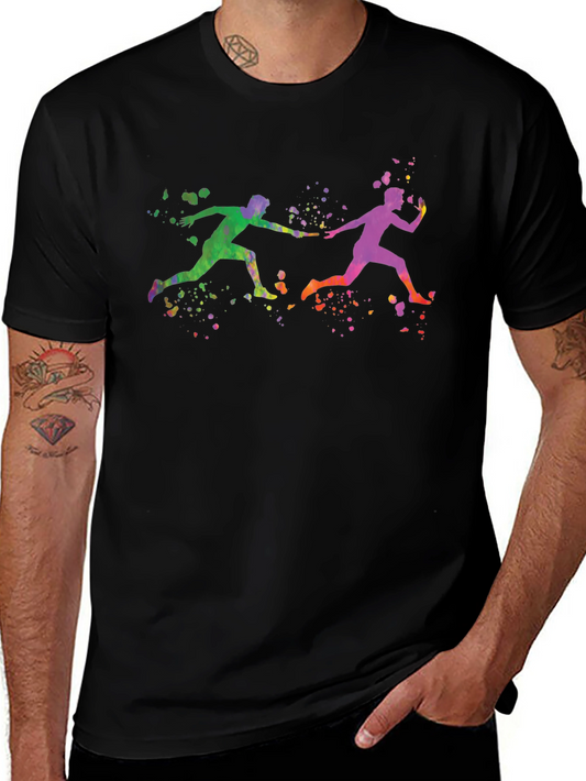 Watercolor Relay Race Graphic Black T-Shirt