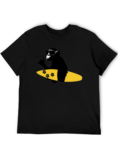 Surfing Monkey Graphic Tee - Black Cotton T-Shirt