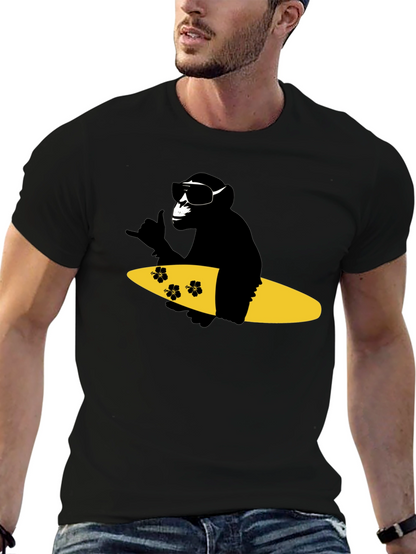 Surfing Monkey Graphic Tee - Black Cotton T-Shirt