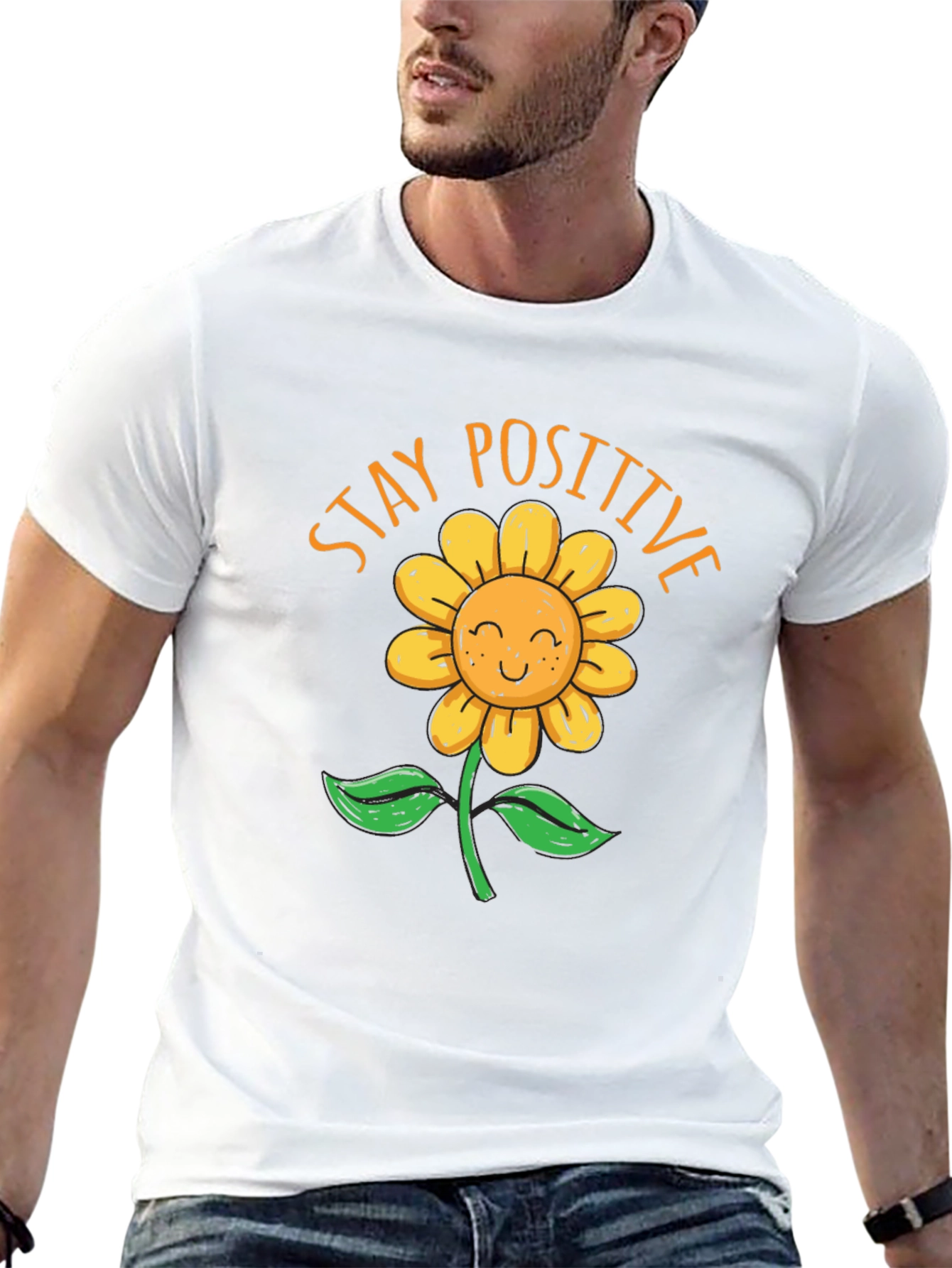 Stay Positive Sunflower Graphic T-Shirt