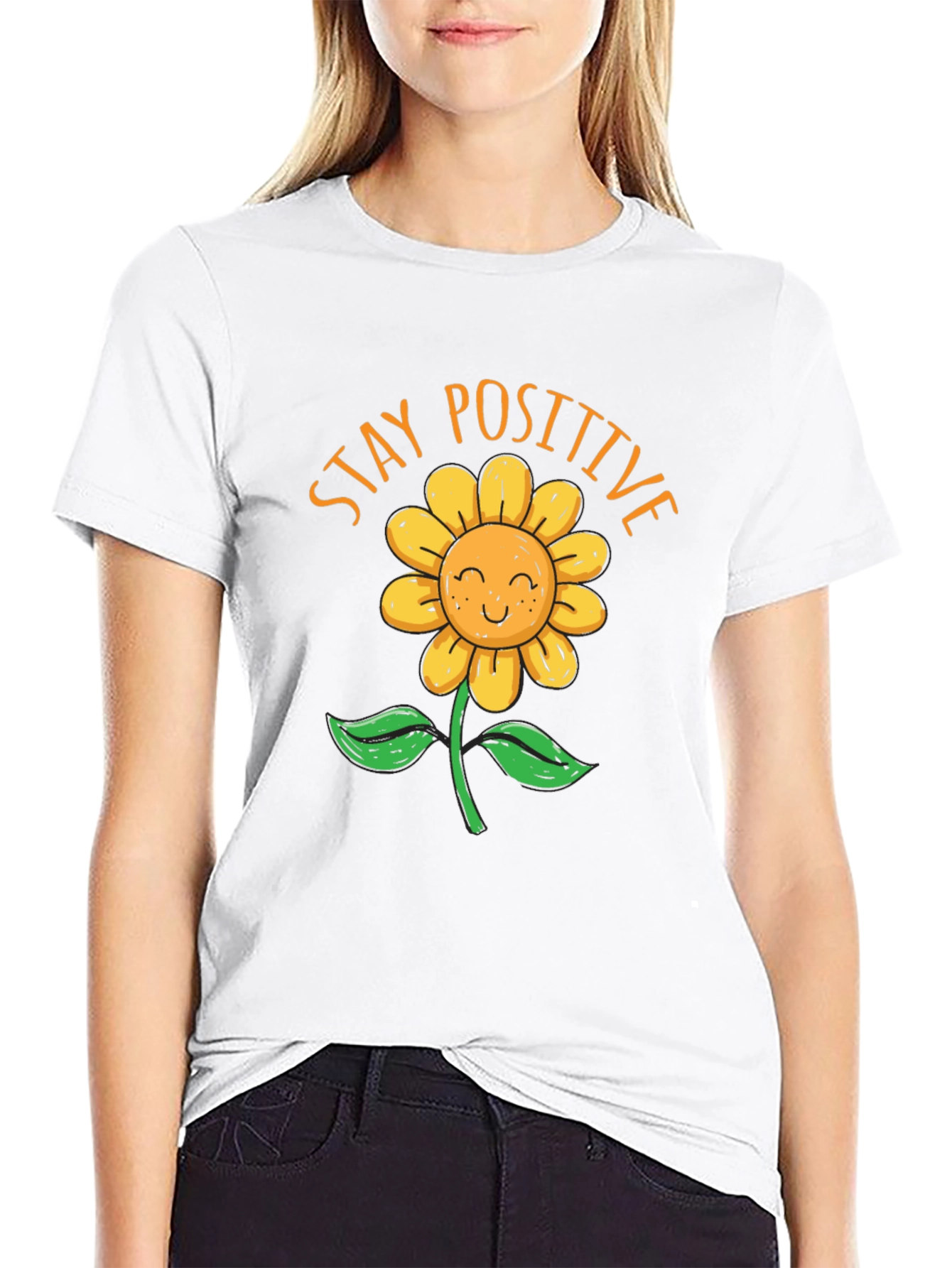 Stay Positive Sunflower Graphic T-Shirt