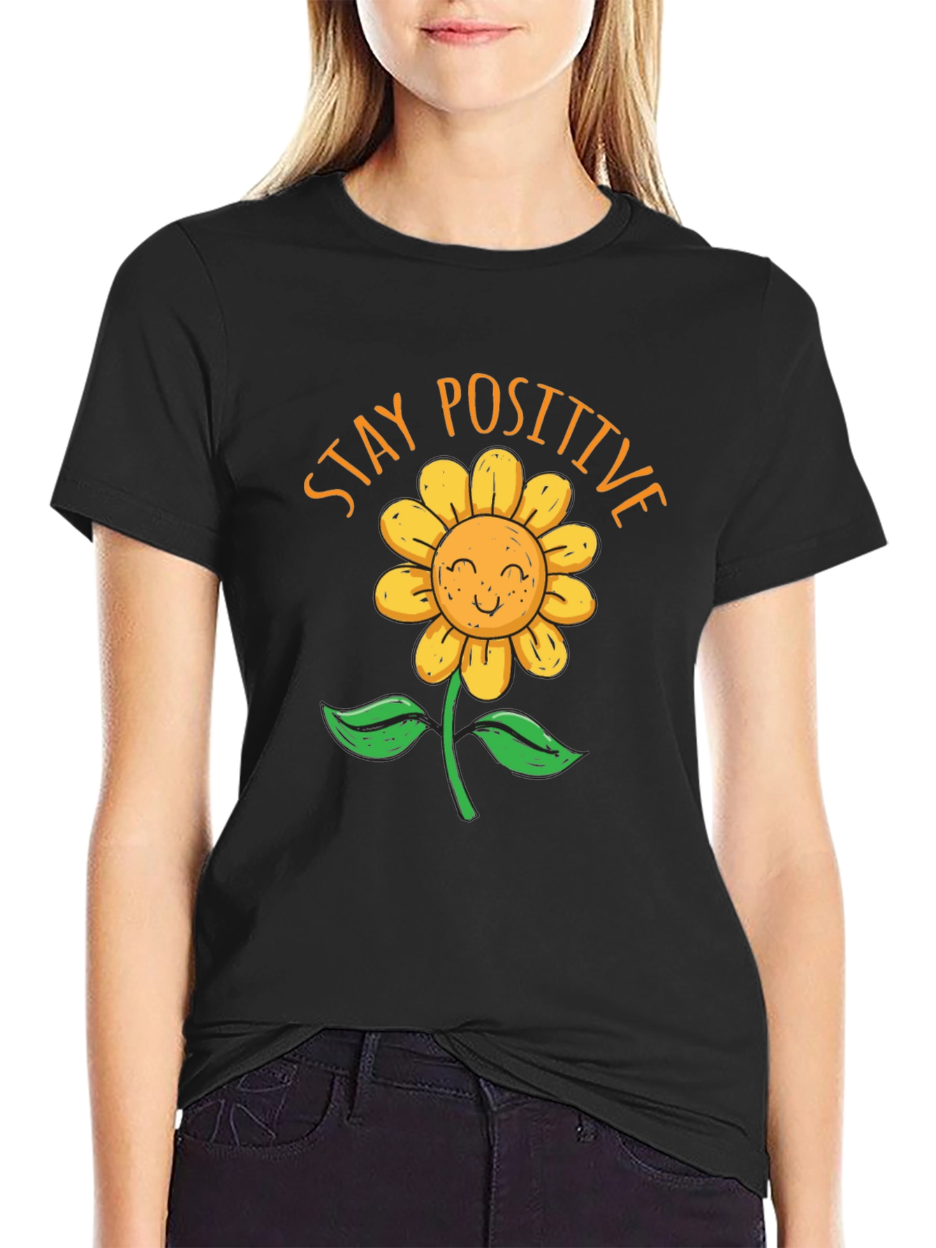 Stay Positive Sunflower Graphic T-Shirt