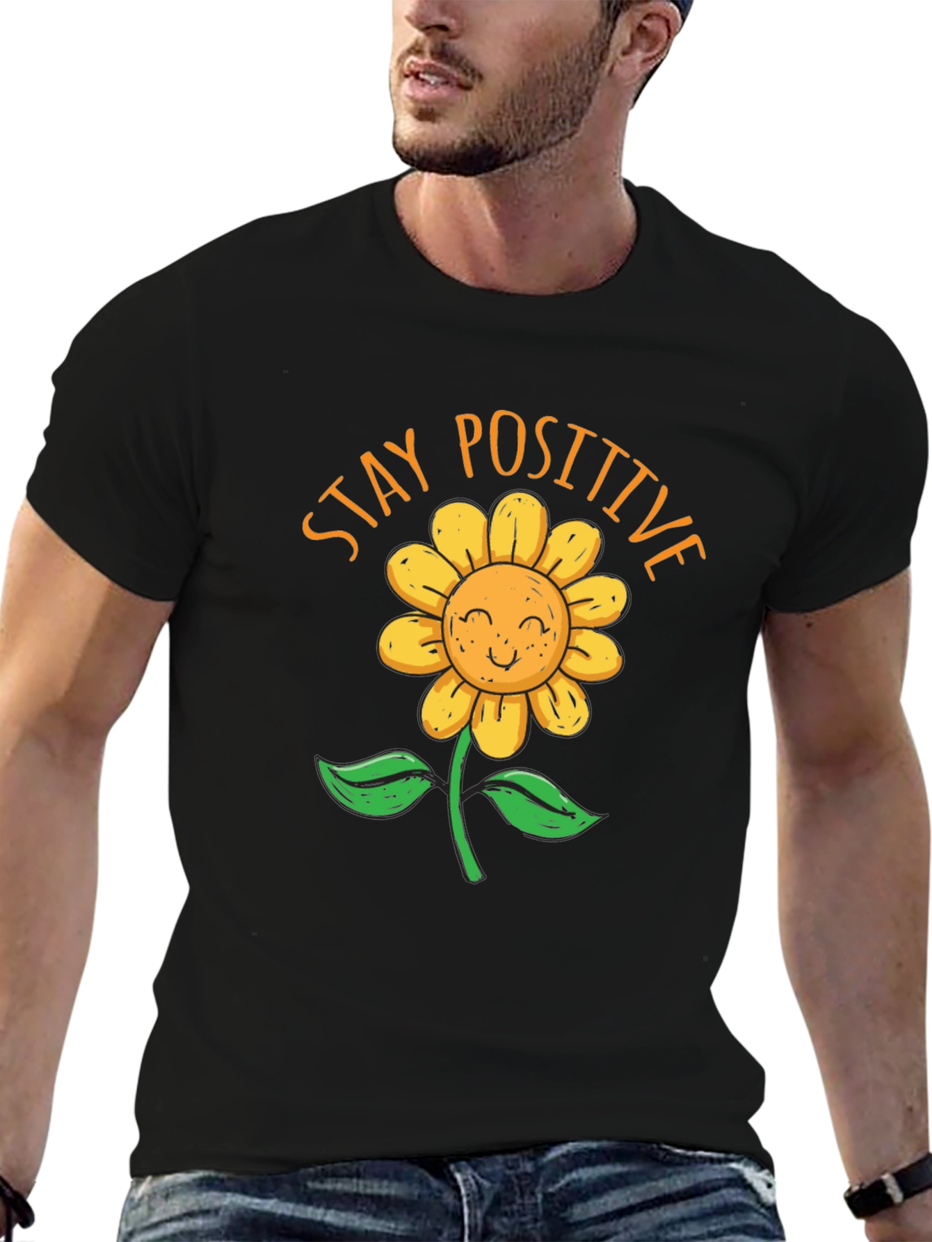 Stay Positive Sunflower Graphic T-Shirt