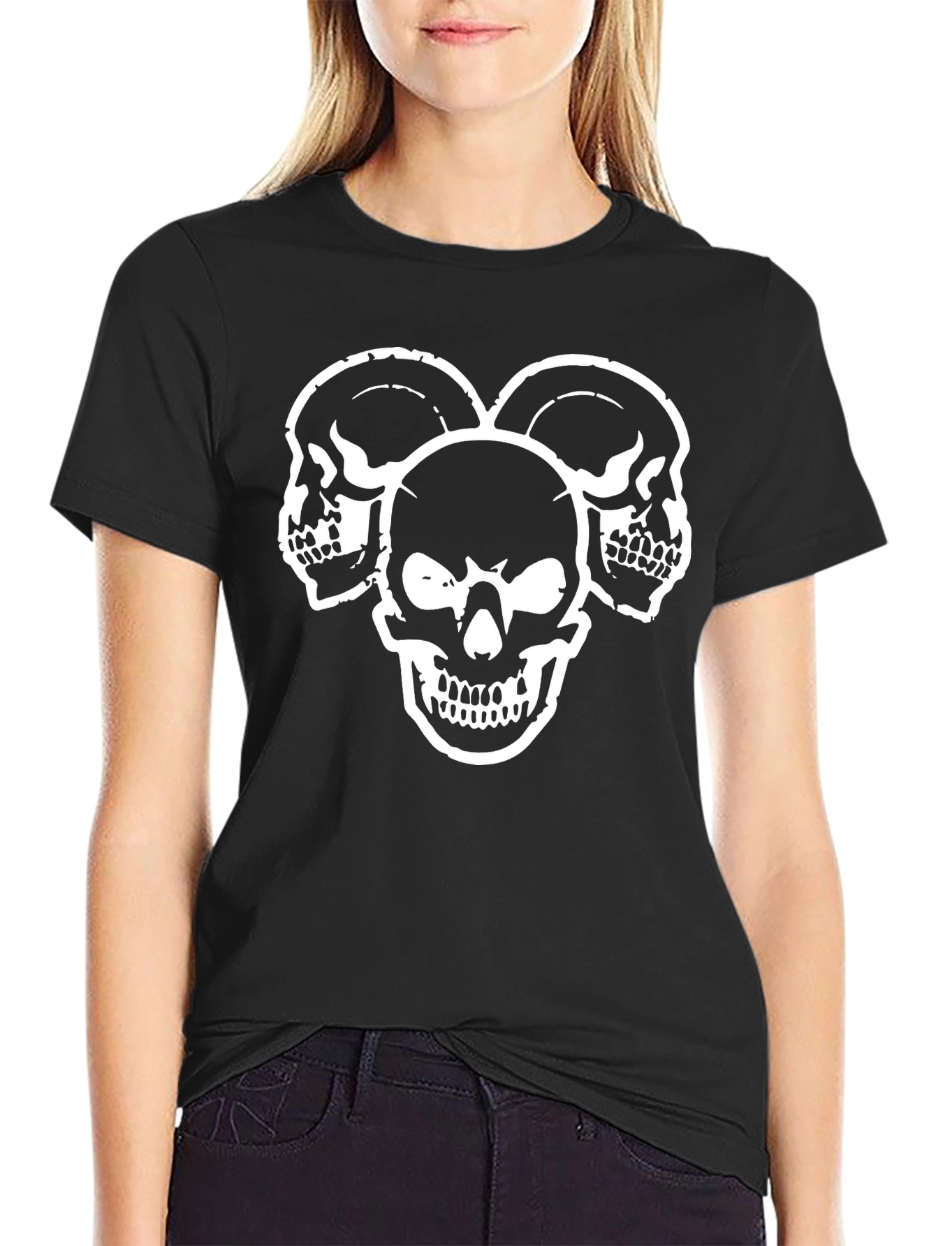 Skull Trio Graphic T-Shirt - Black