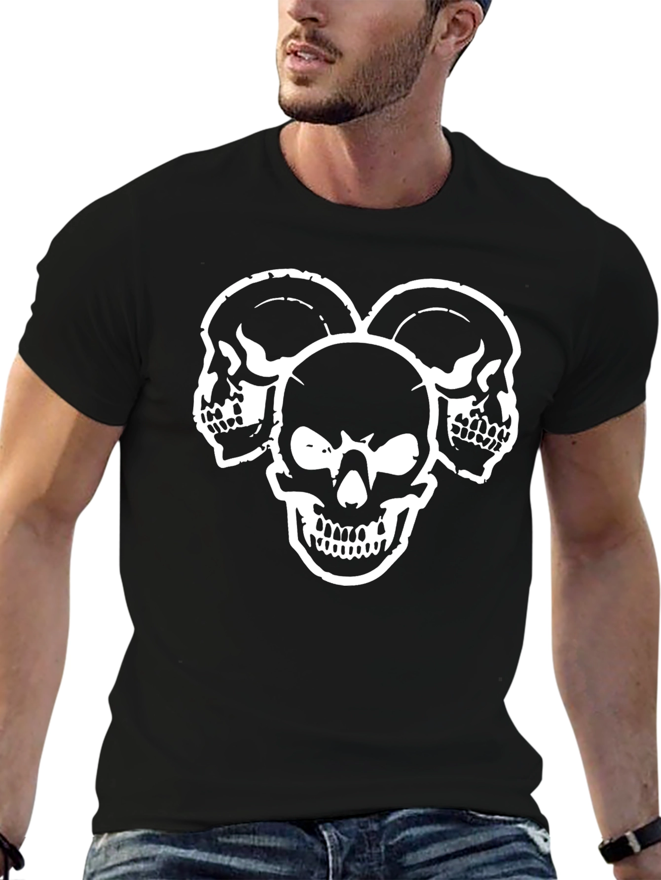 Skull Trio Graphic T-Shirt - Black