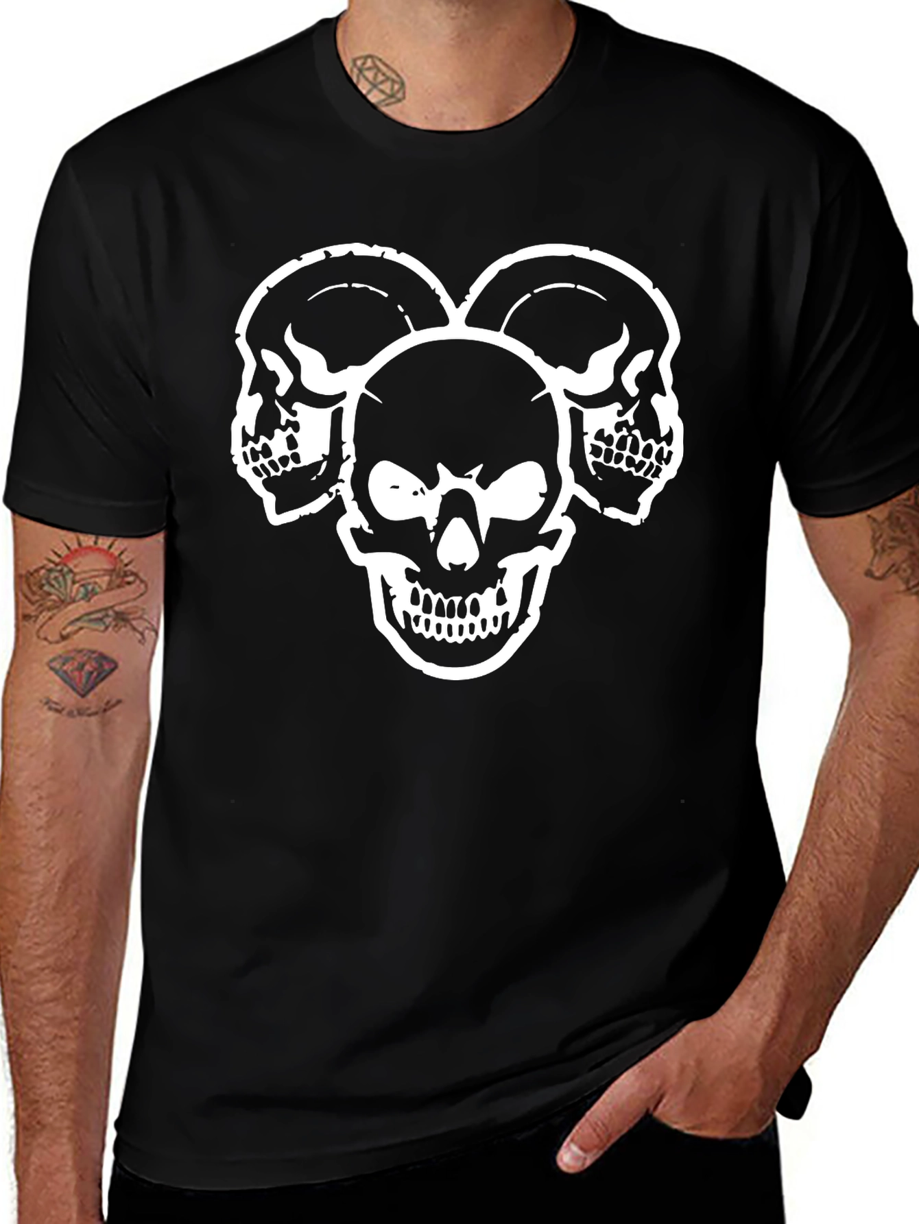 Skull Trio Graphic T-Shirt - Black