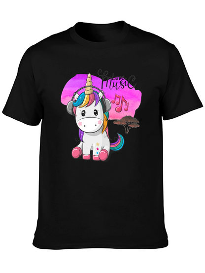 Cute Unicorn Music Lover Black T-Shirt