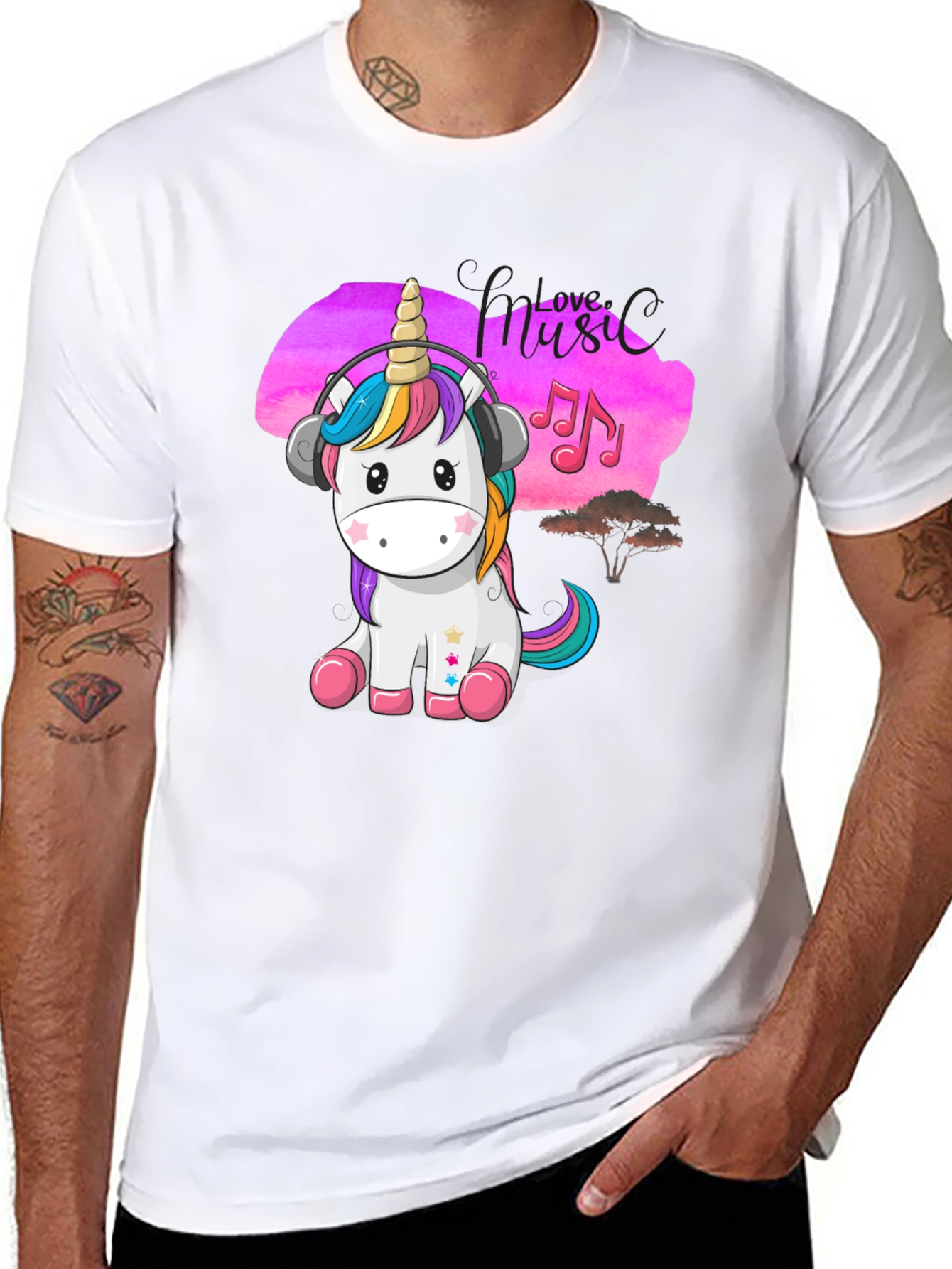 Cute Unicorn Music Lover Black T-Shirt