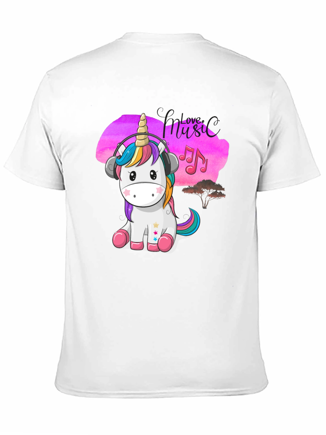 Cute Unicorn Music Lover Black T-Shirt