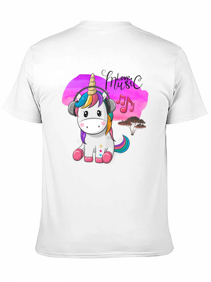 Cute Unicorn Music Lover Black T-Shirt