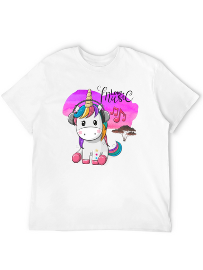 Cute Unicorn Music Lover Black T-Shirt