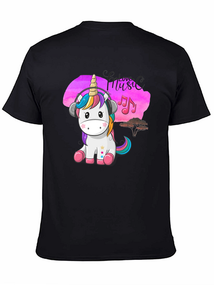 Cute Unicorn Music Lover Black T-Shirt
