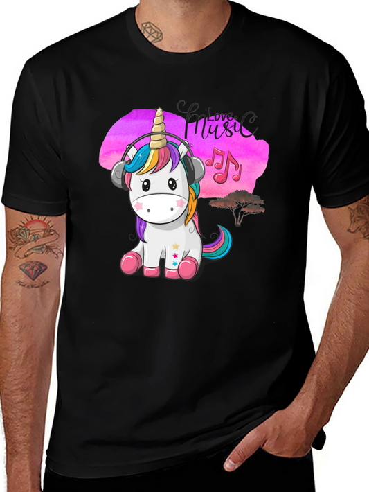 Cute Unicorn Music Lover Black T-Shirt