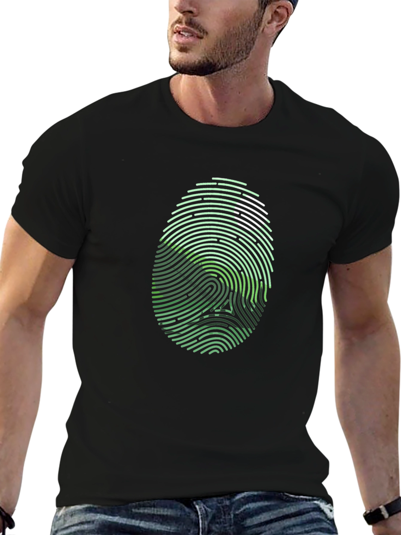 Unique Fingerprint Skull Graphic Black T-Shirt