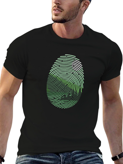 Unique Fingerprint Skull Graphic Black T-Shirt