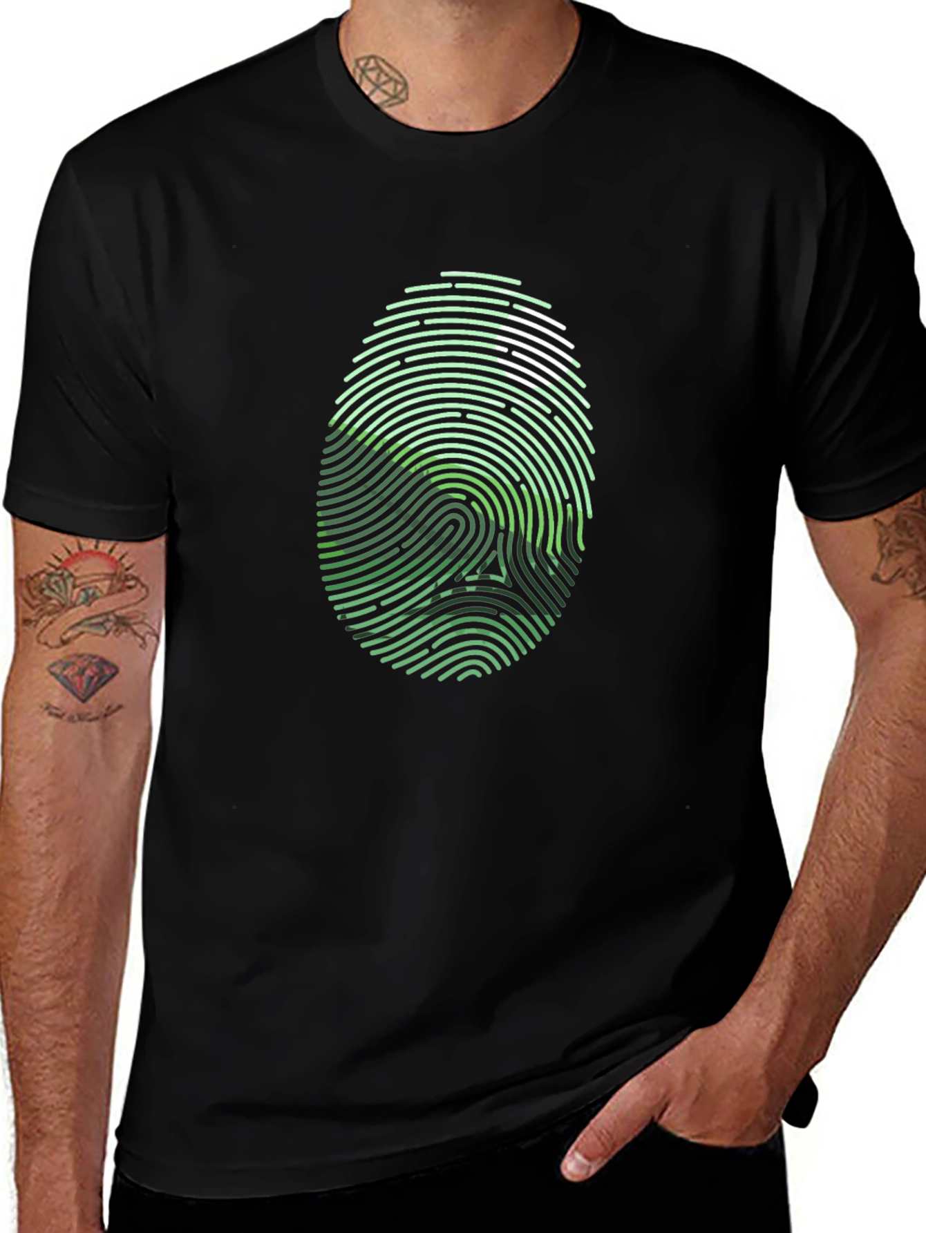 Unique Fingerprint Skull Graphic Black T-Shirt