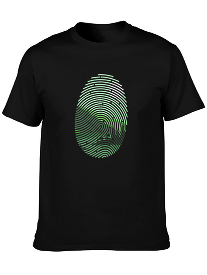 Unique Fingerprint Skull Graphic Black T-Shirt