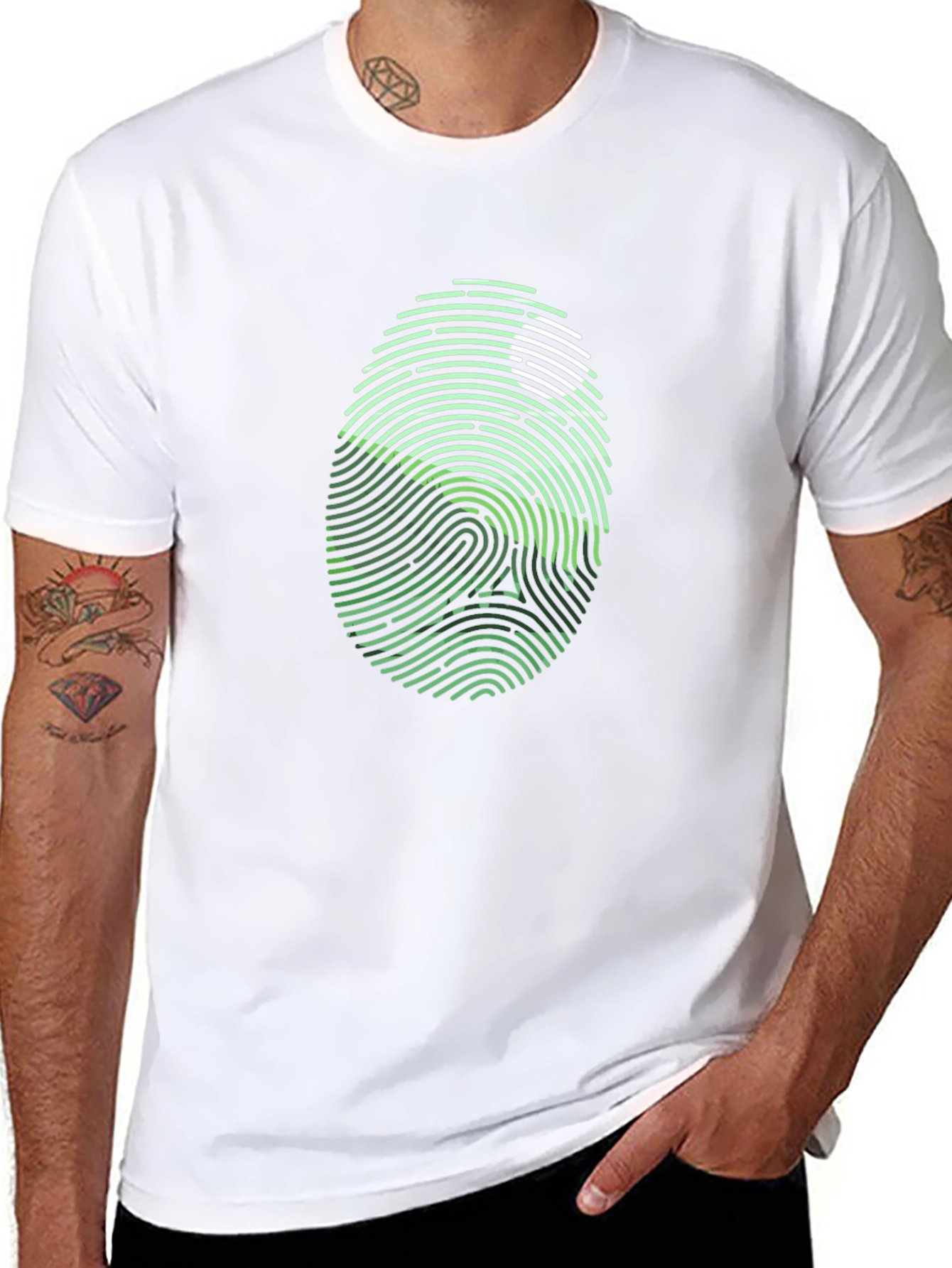 Unique Fingerprint Skull Graphic Black T-Shirt