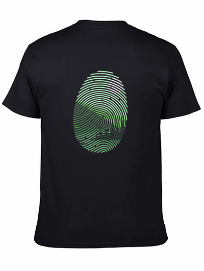 Unique Fingerprint Skull Graphic Black T-Shirt