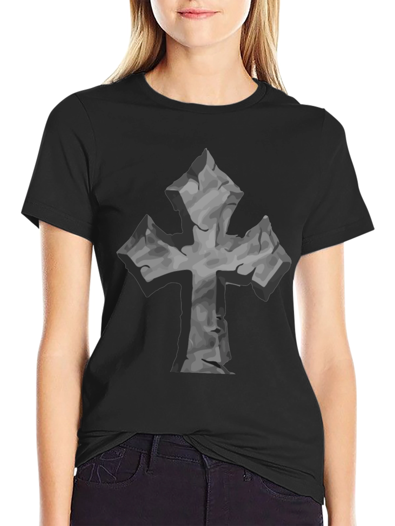 Stone Cross Graphic Tee - Black Casual T-Shirt