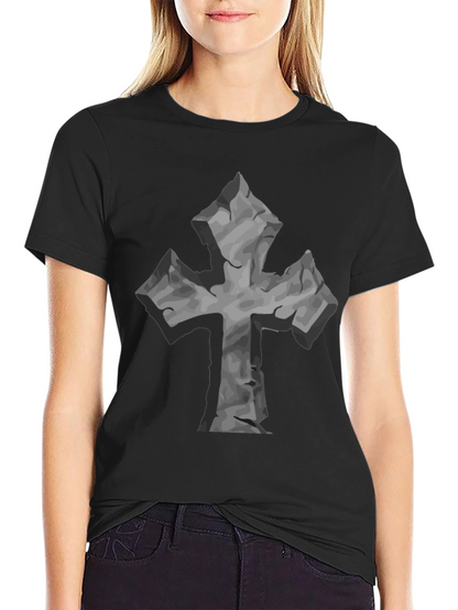 Stone Cross Graphic Tee - Black Casual T-Shirt