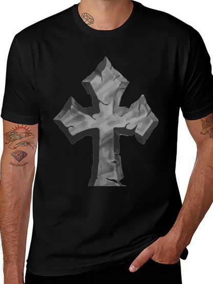 Stone Cross Graphic Tee - Black Casual T-Shirt