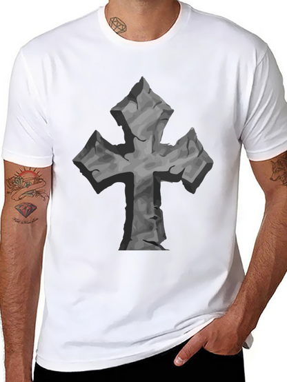 Stone Cross Graphic Tee - Black Casual T-Shirt